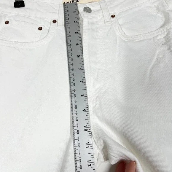 GRLFRND Karolina High Rise Straight Crop Jeans‎ White Frayed Hem Denim Sz 26 NEW - Picture 7 of 12
